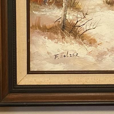 Winter Forest Painting Signed F. Holzer