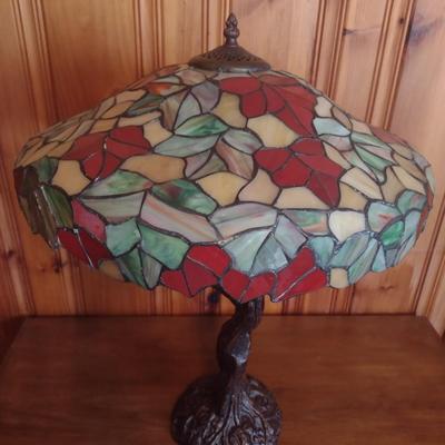 Tiffany Style Stained Glass Shade Table Lamp with Metal Tree Trunk Post Choice A