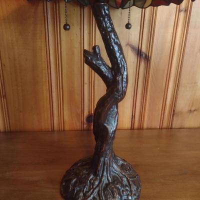 Tiffany Style Stained Glass Shade Table Lamp with Metal Tree Trunk Post Choice A
