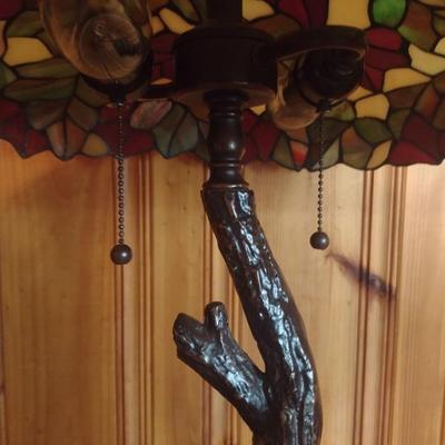 Tiffany Style Stained Glass Shade Table Lamp with Metal Tree Trunk Post Choice A