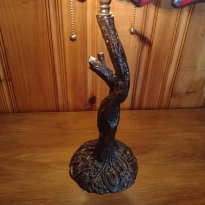 Tiffany Style Stained Glass Shade Table Lamp with Metal Tree Trunk Post Choice A