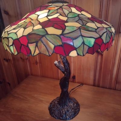 Tiffany Style Stained Glass Shade Table Lamp with Metal Tree Trunk Post Choice B