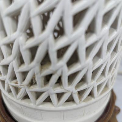 Pair Of Double Bulb Chinoiserie Chino de Blanc Lamps