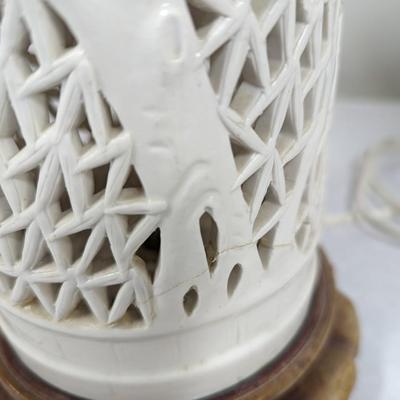 Pair Of Double Bulb Chinoiserie Chino de Blanc Lamps