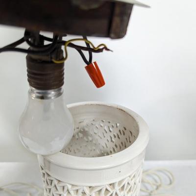 Pair Of Double Bulb Chinoiserie Chino de Blanc Lamps