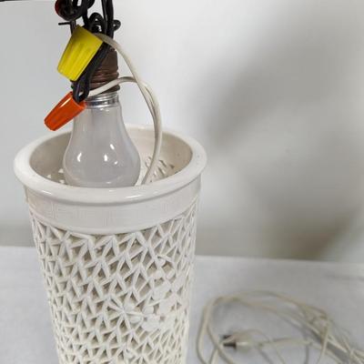 Pair Of Double Bulb Chinoiserie Chino de Blanc Lamps