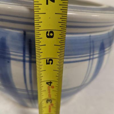 Ceramic Linen Pattern Blue and White Garden Pot