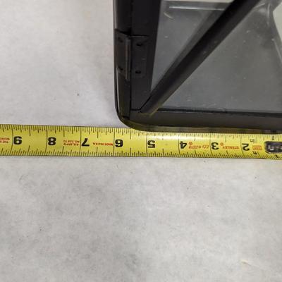 Set of Two Metal and Glass Black Candle Lanterns