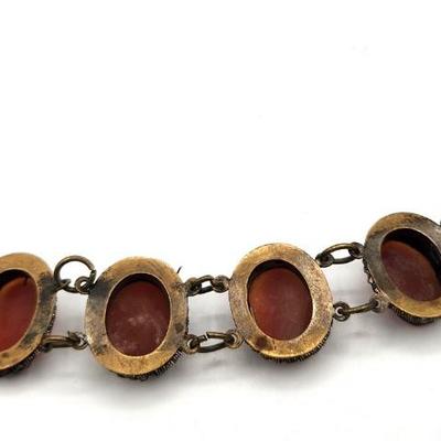 Lot #23D Antique Carved Cameo Bracelet - set in Brass
