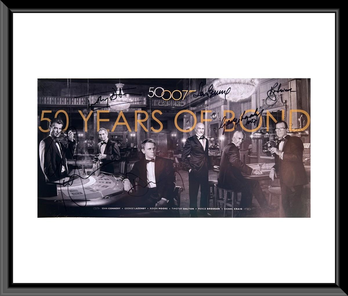 50 years of James Bond actors signed mini poster | EstateSales.org