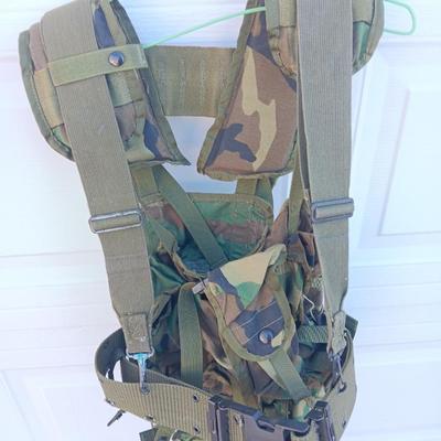 Tactical load bearing Military vest with accessories - 1961 Canvas combat field pack.