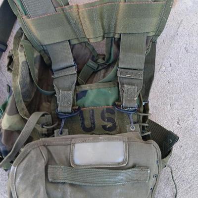 Tactical load bearing Military vest with accessories - 1961 Canvas combat field pack.