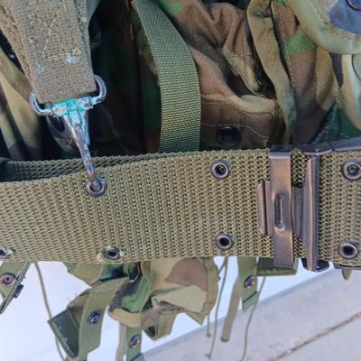 Tactical load bearing Military vest with accessories - 1961 Canvas combat field pack.