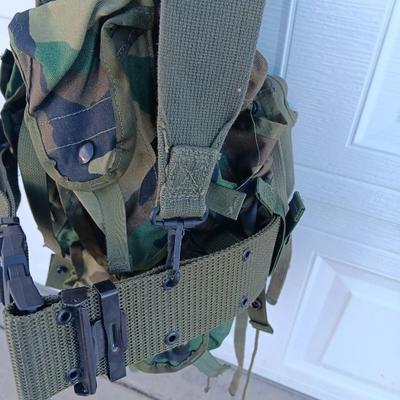 Tactical load bearing Military vest with accessories - 1961 Canvas combat field pack.