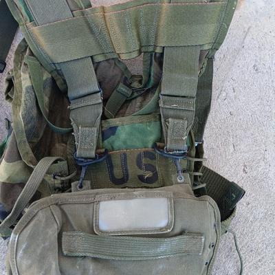 Tactical load bearing Military vest with accessories - 1961 Canvas combat field pack.