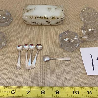 Crystal Salt Cellars with Sterling Silver Spoons
