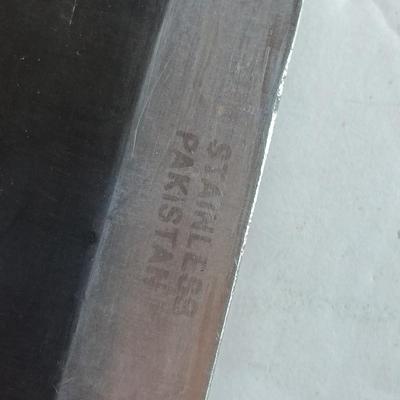 Stainless Pakistan made knife with beautiful multicolored wooden handle.