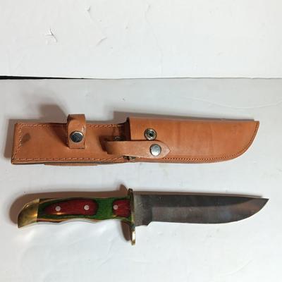 Stainless Pakistan made knife with beautiful multicolored wooden handle.