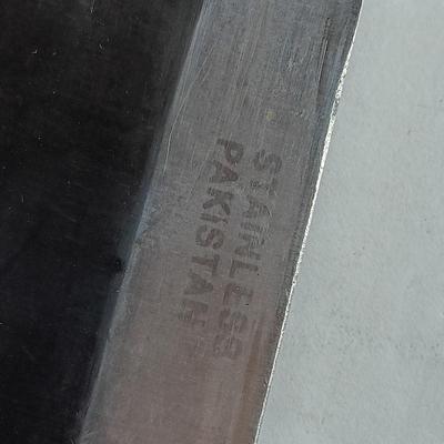 Stainless Pakistan made knife with beautiful multicolored wooden handle.