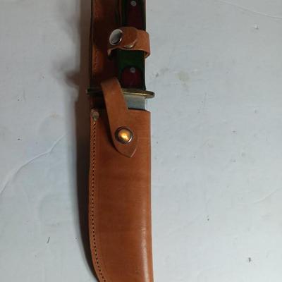 Stainless Pakistan made knife with beautiful multicolored wooden handle.