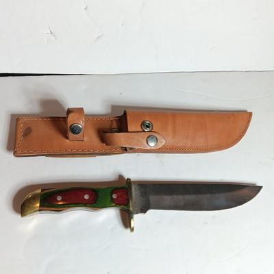 Stainless Pakistan made knife with beautiful multicolored wooden handle.