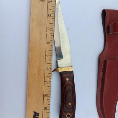 Beautiful natural wood handle Knife with leather sheath
