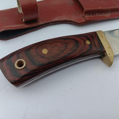 Beautiful natural wood handle Knife with leather sheath
