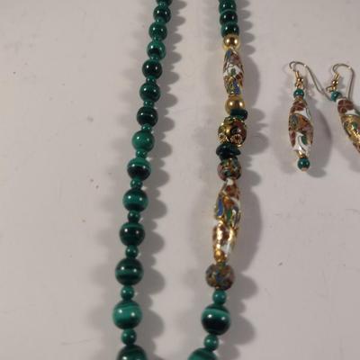 Stone with Enameled Bead Necklace and Earring Set (#8)