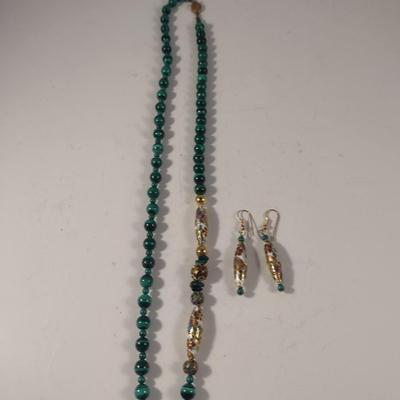 Stone with Enameled Bead Necklace and Earring Set (#8)