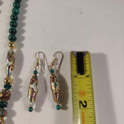 Stone with Enameled Bead Necklace and Earring Set (#8)