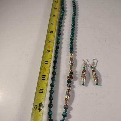 Stone with Enameled Bead Necklace and Earring Set (#8)
