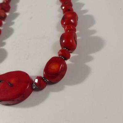 Barse Chunky Red Stone (Possibly Red Coral) Necklace with Sterling Clasp (#19)