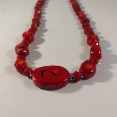 Barse Chunky Red Stone (Possibly Red Coral) Necklace with Sterling Clasp (#19)