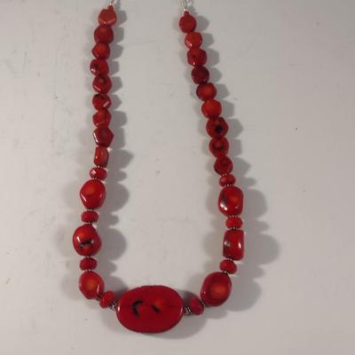 Barse Chunky Red Stone (Possibly Red Coral) Necklace with Sterling Clasp (#19)