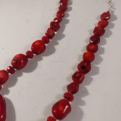 Barse Chunky Red Stone (Possibly Red Coral) Necklace with Sterling Clasp (#19)