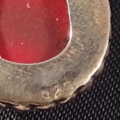 Chunky Red Stone and Sterling Necklace and Earring Set (#20)