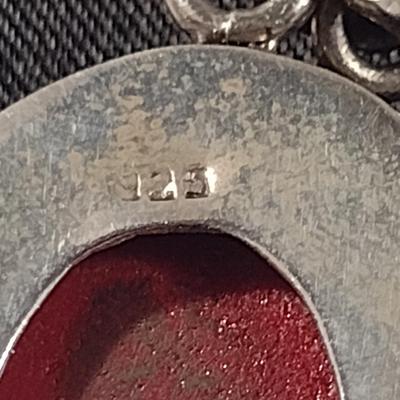 Chunky Red Stone and Sterling Necklace and Earring Set (#20)