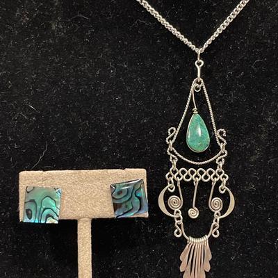 Native American design pendant and earrings
