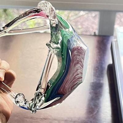Vintage Murano Venetian Glass Blue Pink Handled Basket Starfish Green