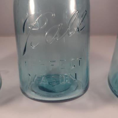 Vintage Quart Size Blue Ball Jars with Galvanized Lids- Three Pieces