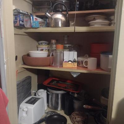 Contents of Kitchen Pantry- Assorted Bake Ware, Small Appliances, Cookware