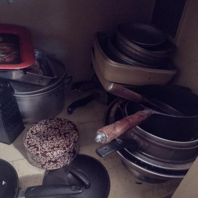 Contents of Kitchen Pantry- Assorted Bake Ware, Small Appliances, Cookware