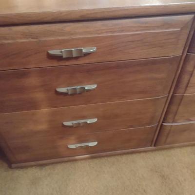 Vintage Solid Wood Stretch Dresser with Mirror by Mengel (No Contents)