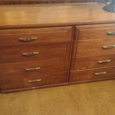 Vintage Solid Wood Stretch Dresser with Mirror by Mengel (No Contents)