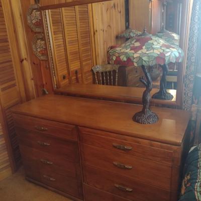 Vintage Solid Wood Stretch Dresser with Mirror by Mengel (No Contents)
