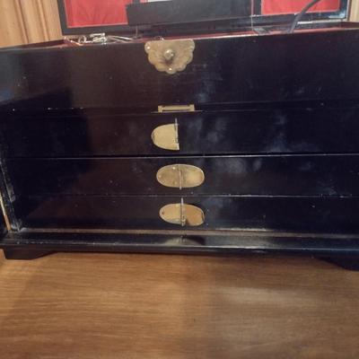 Vintage Black Lacquer Jewelry Chest (No Contents)