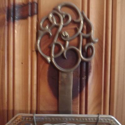 Pair of Ceramic Octagonal Japanese Decorative Plates Andrea by Sadek with Solid Brass Plate Holder