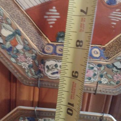 Pair of Ceramic Octagonal Japanese Decorative Plates Andrea by Sadek with Solid Brass Plate Holder