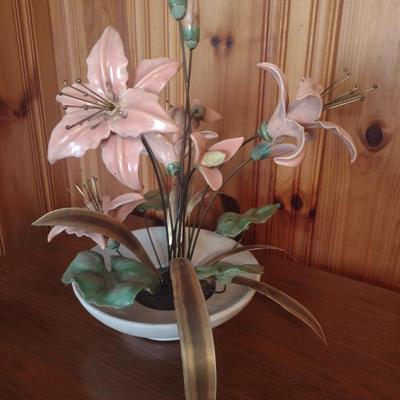 Large Porcelain and Metal Flower Arrangement Centerpiece