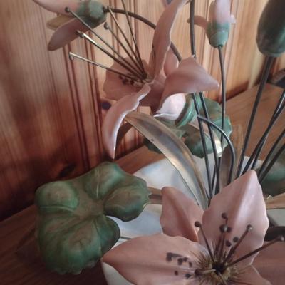 Large Porcelain and Metal Flower Arrangement Centerpiece